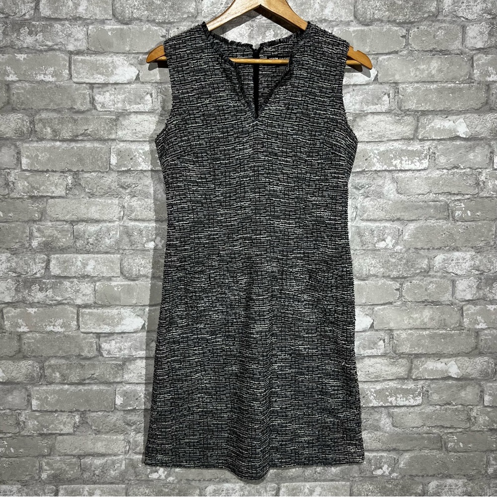 Karl Lagerfeld Paris Women's Size 6 Tweed Shift Dress Navy Blue and White